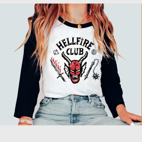Hellfire Club Distressed Retro Baseball Raglan Tee - Picture 3 of 3